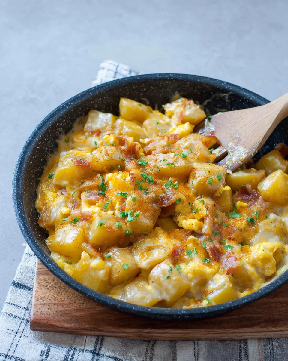 Cheesy Potato Egg Scramble Cheesy